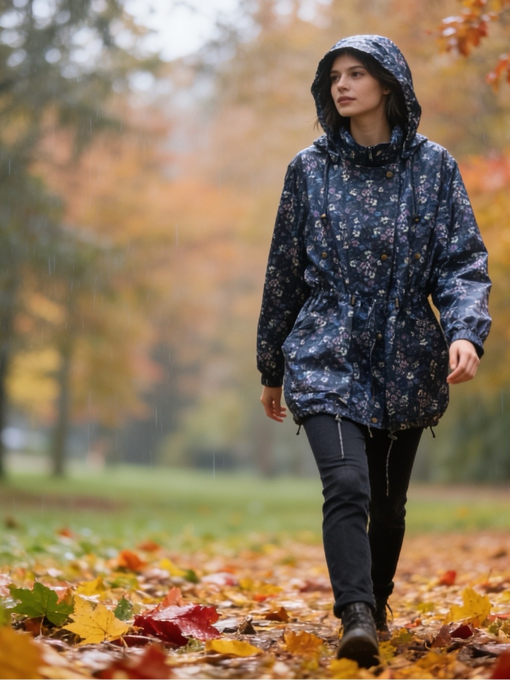 Woman Within Floral Tasman Anorak Navy Blue Floral Jacket Size 3x